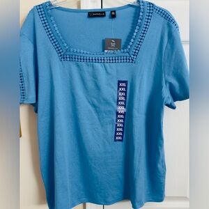 NWT‎ Woman’s Rafaella Solid Blue 100% Cotton Short Sleeve Top Size XXL
